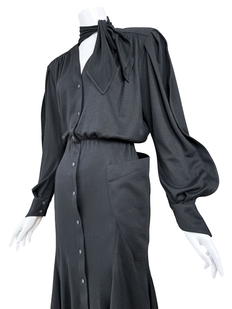 Thierry Mugler Paris 1980s Black Jersey Shirt Dress