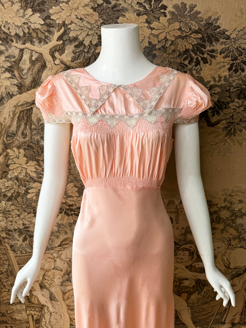 1930s Shirred Maxi Dress