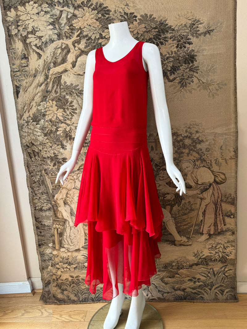 Art Deco Scarlet Chiffon Dress Circa 1931