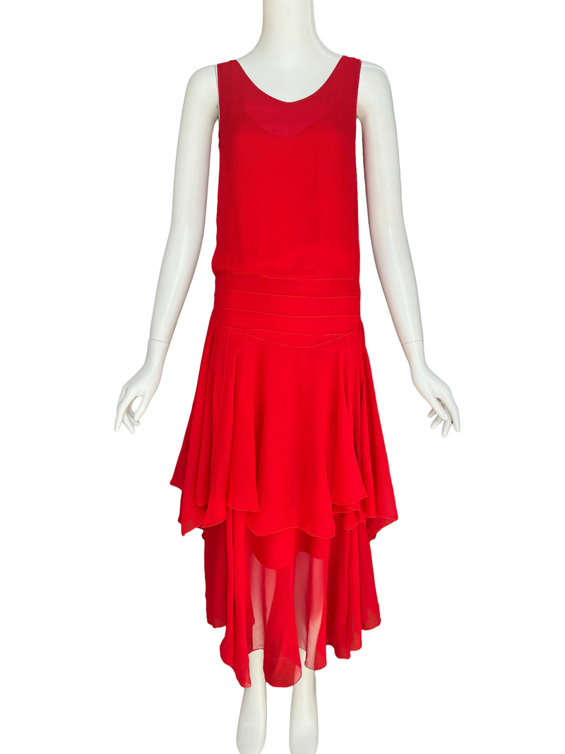 Art Deco Scarlet Chiffon Dress Circa 1931