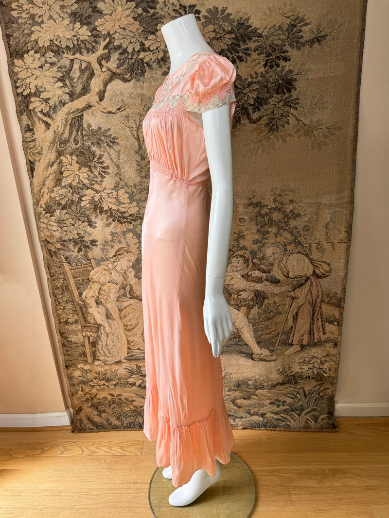 1930s Shirred Maxi Dress