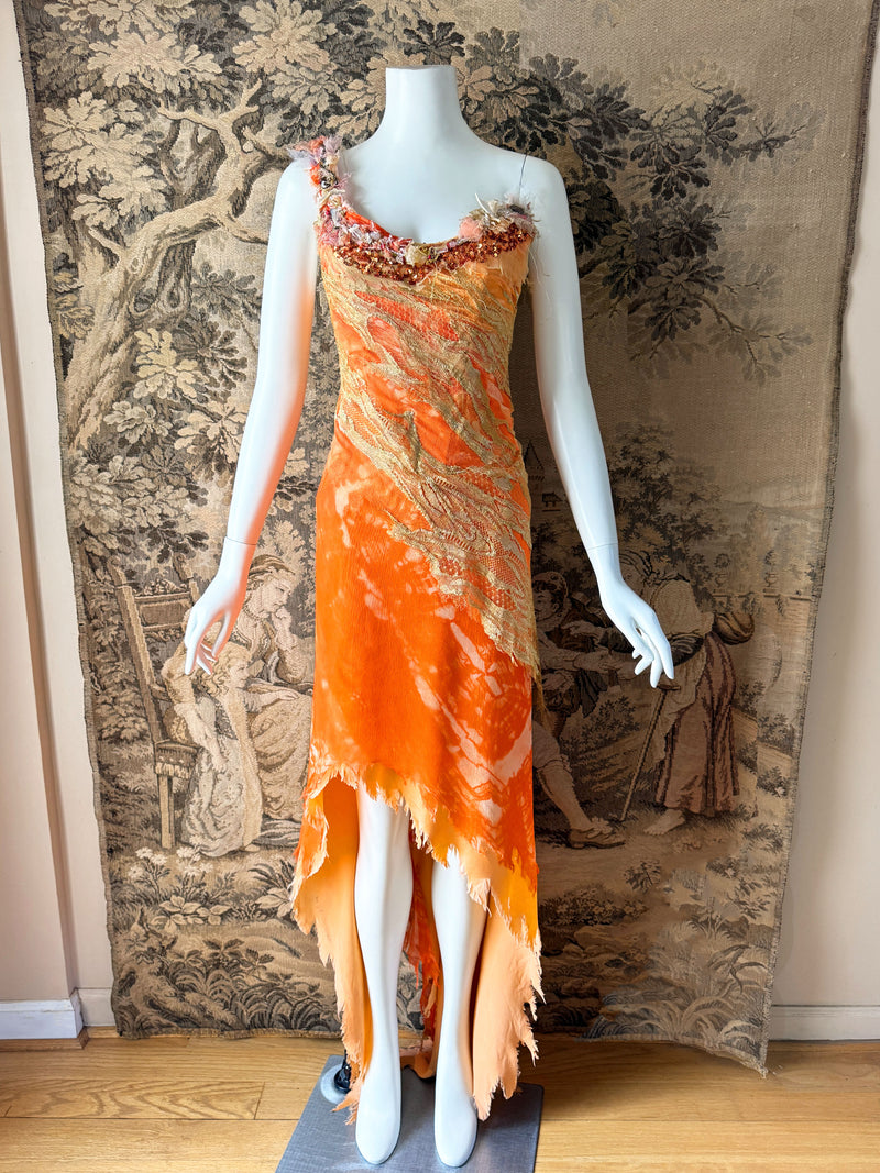 Les Habitudes Y2K Orange Silk Corset Dress