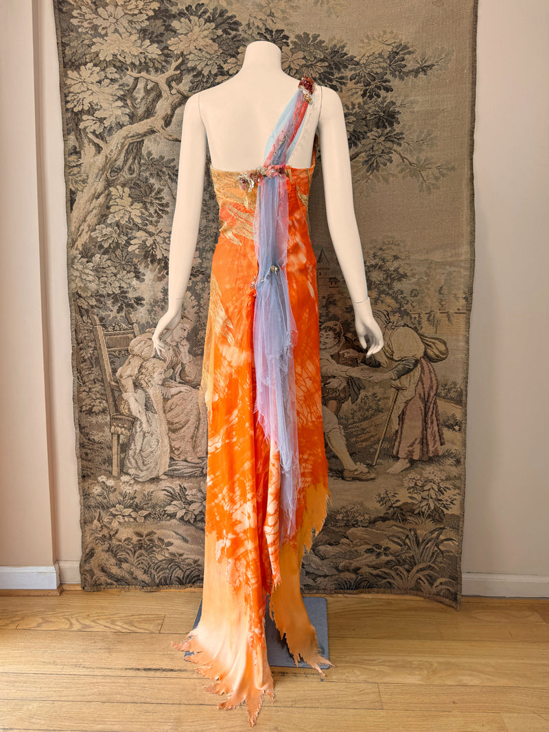 Les Habitudes Y2K Orange Silk Corset Dress