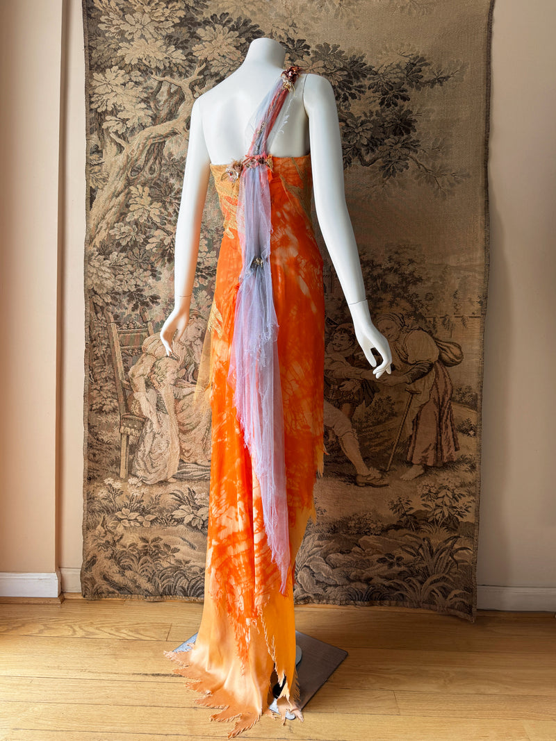 Les Habitudes Y2K Orange Silk Corset Dress