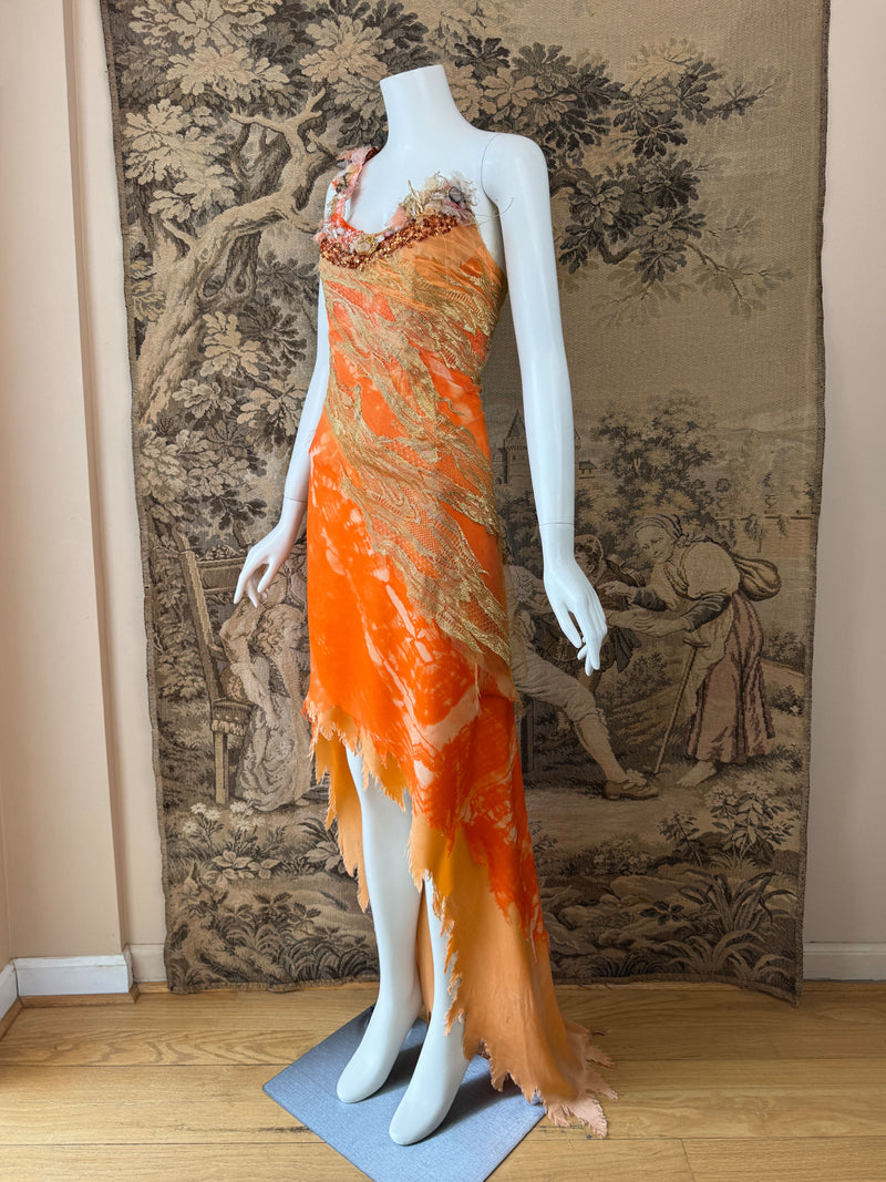 Les Habitudes Y2K Orange Silk Corset Dress