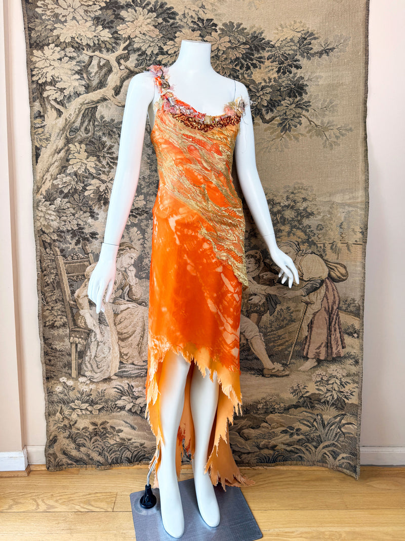 Les Habitudes Y2K Orange Silk Corset Dress