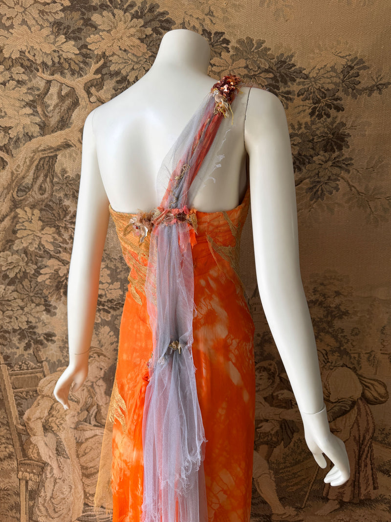 Les Habitudes Y2K Orange Silk Corset Dress