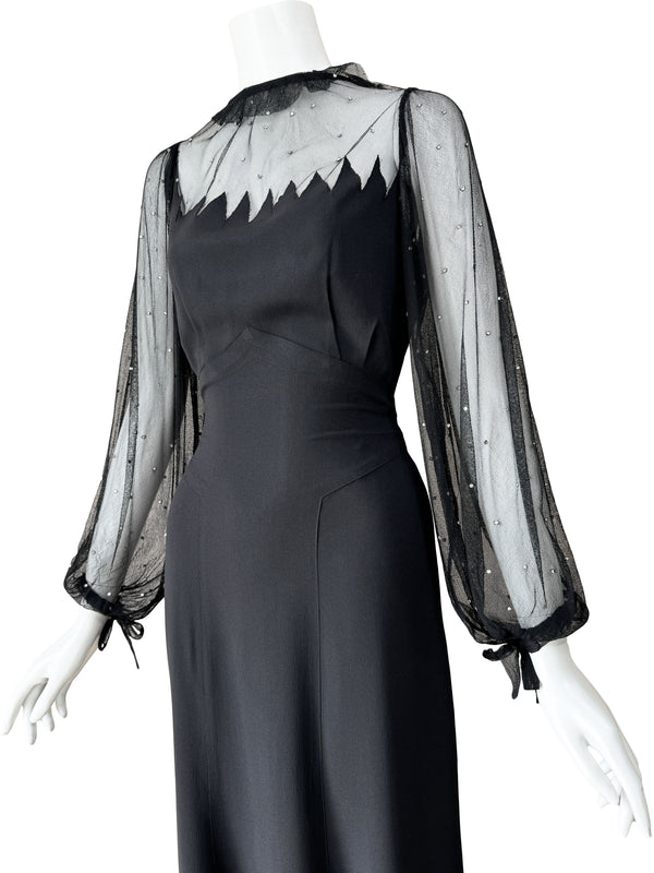 1930s Vionnet Adaption Black Illusion Maxi Dress