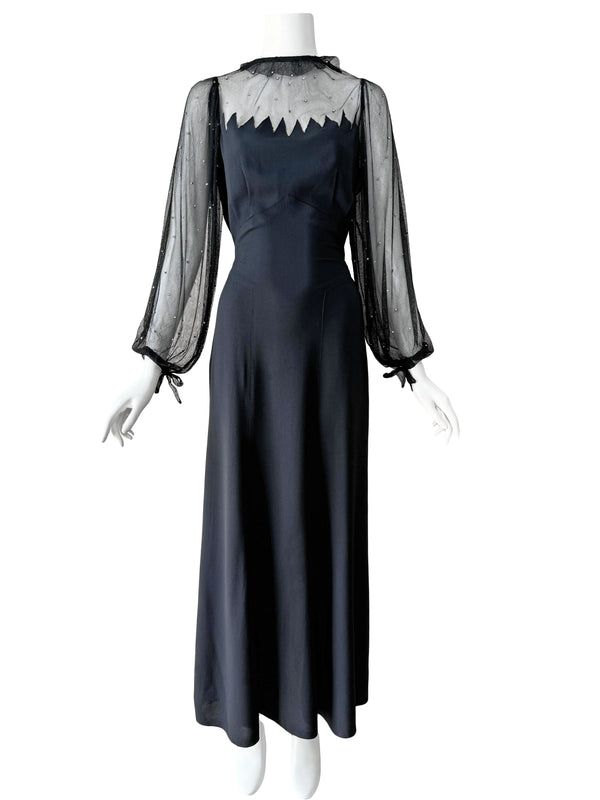 1930s Vionnet Adaption Black Illusion Maxi Dress