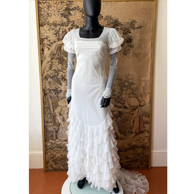 1930s Net Gown With Ruffled Train